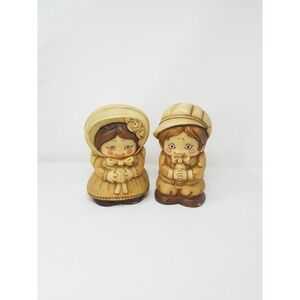 Vtg molded plastic figurine country boy & girl home decor hand painted farmhouse